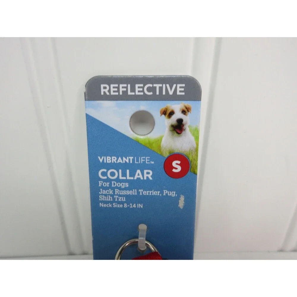 Vibrant Life Dog Collar Small Red Reflective Adjustable Polyester 8